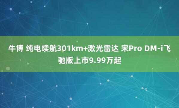 牛博 纯电续航301km+激光雷达 宋Pro DM-i飞驰版上市9.99万起